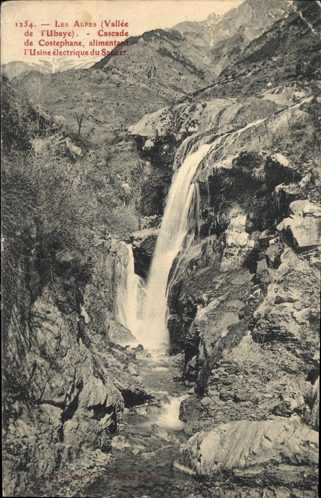 Les Alpes (Vallée de l'Ubaye) — Cascade de Costephané alimentant l'Usine électrique du Sautzet — Giché Péruin, n°1254
