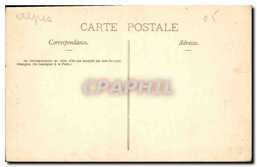 Les Alpes (Vallée de l'Ubaye) — Cascade de Costephané alimentant l'Usine électrique du Sautzet — Giché Péruin, n°1254 — Verso
