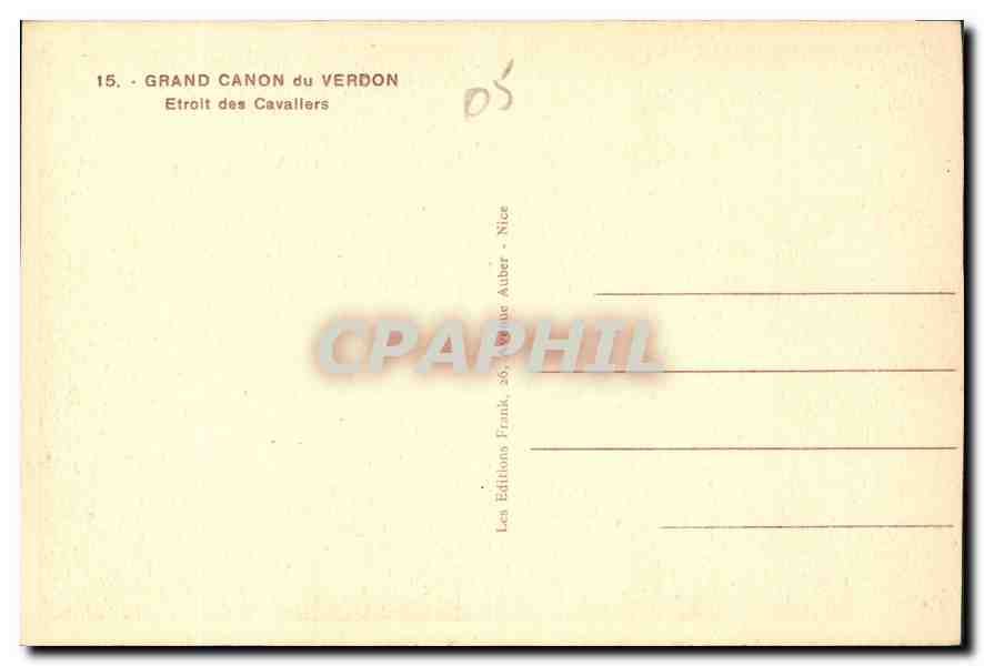 CPA Grand Canon du Verdon Etroit des Cavaliers  — Back