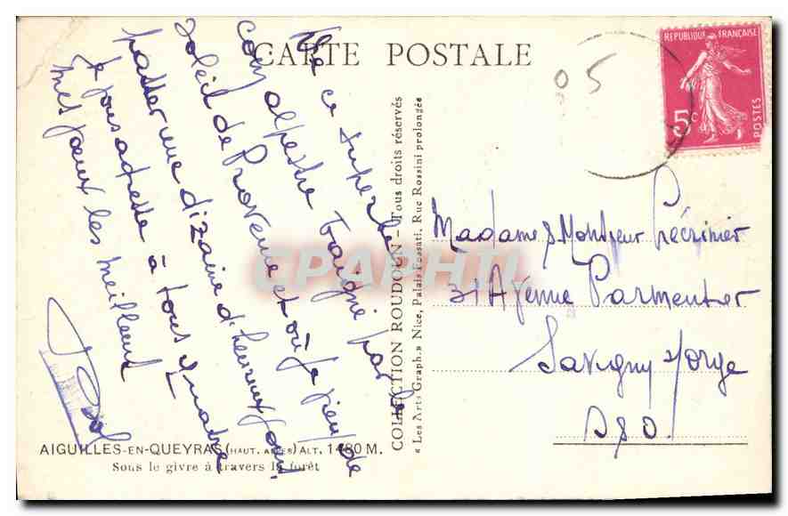 Aiguilles-en-Queyras (Hautes-Alpes) — Sous le givre à travers le forêt — Collection Roudy — éditeur « Les Arts Graphiques » — Rückseite