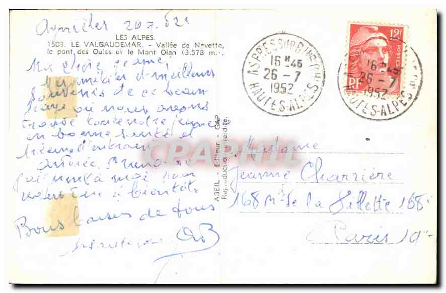 Pont des Quêles — Vallée de Nevetto — ASIEL Éditeur, n°1503 — Verso