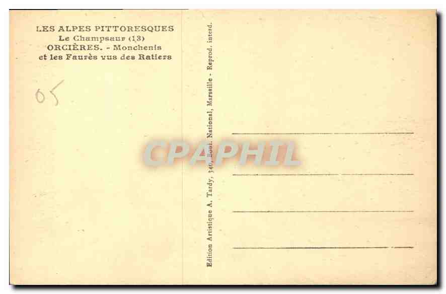 Les Faurères - Monchenis vus des Ratiers — Orchières (13) — Édition Artistique A. Tardy — Verso