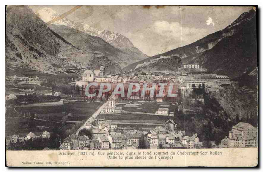 Briancón (1321 m) — Vue générale dans le fond sommet du Chabertan Fort Italien (Ville la plus élevée de l'Europe) — Xoëns Tabac 206, Briancón