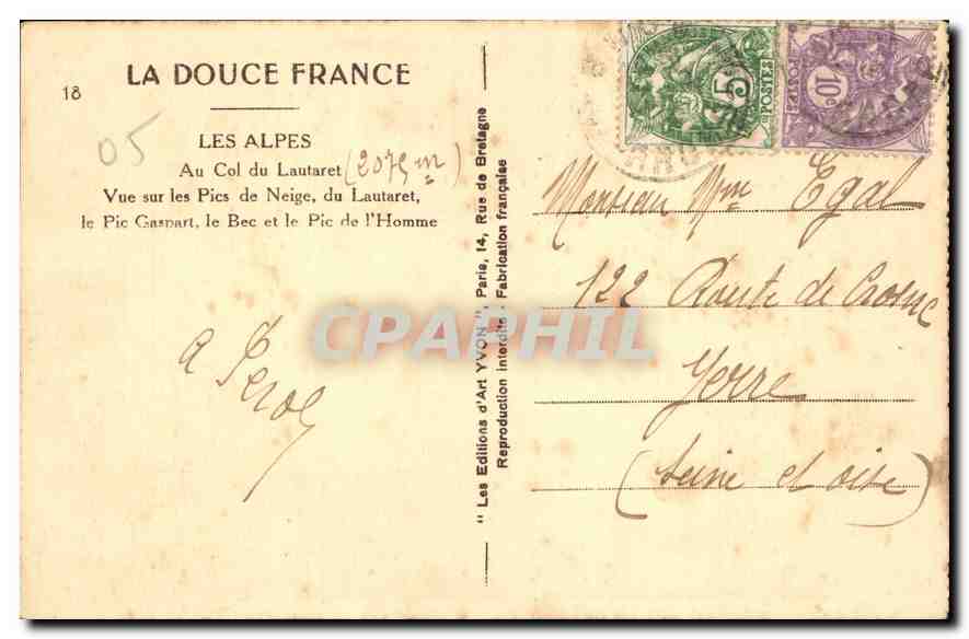 Les Alpes — Vue sur les Pics de Neige, du Lautaret, le Pic Gaspart, le Bec et le Pic de l'Homme — Les Éditions d'Art Yvory, Paris — Reverso