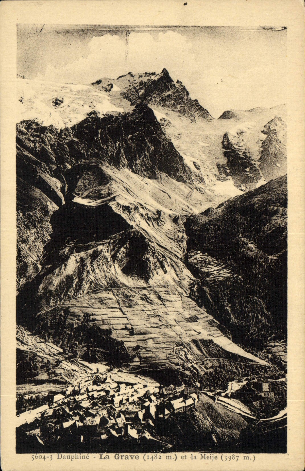 Dauphiné - La Grave (1482 m.) et la Meije (3987 m.) — vue alpine — éditeur Cartier, n° 5604-3
