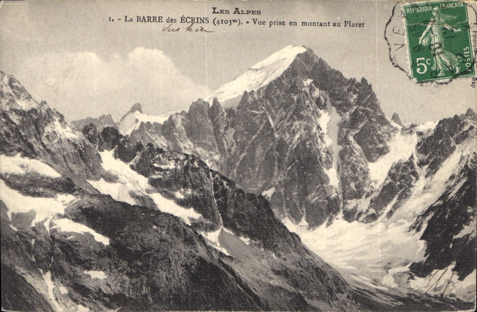 La Barre des Écrins (4103m) — Vue prise en montant au Plarelet — Éditeur non identifié