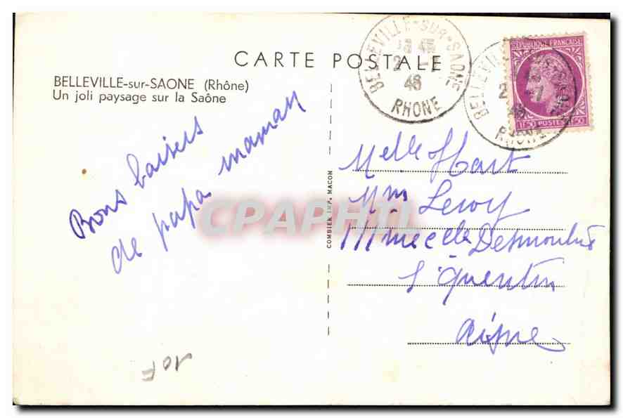 CPA Belleville sur saone Rhone Un Joli paysage sur la saone  — Rückseite