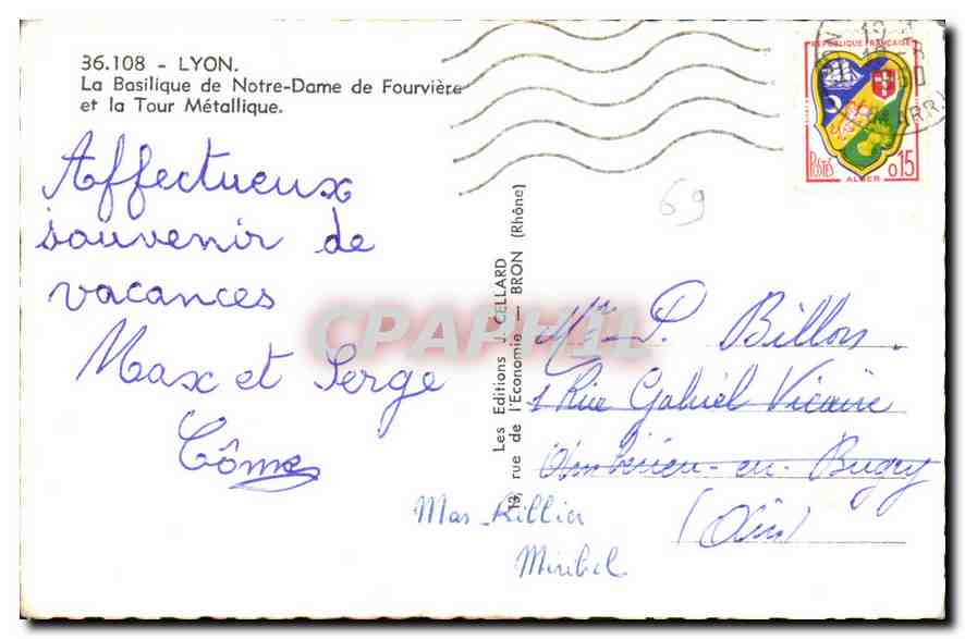 CPA Lyon La Basilique de Notre Dame de Fourvierre et la Tour Metallique  — Rückseite