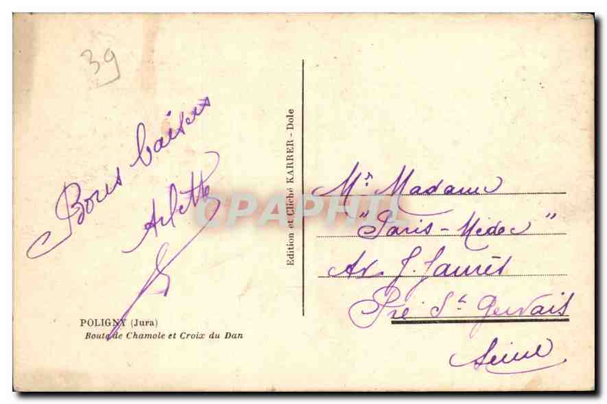 CPA Poligny Jura Route de Chamole et Croix du Dan  — Rückseite
