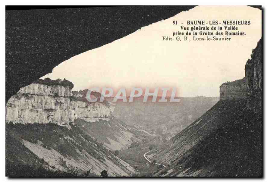 Baume-les-Messieurs — Vue générale de la Vallée prise de la Grotte des Romains — Edit. G. B., Lons-le-Saunier