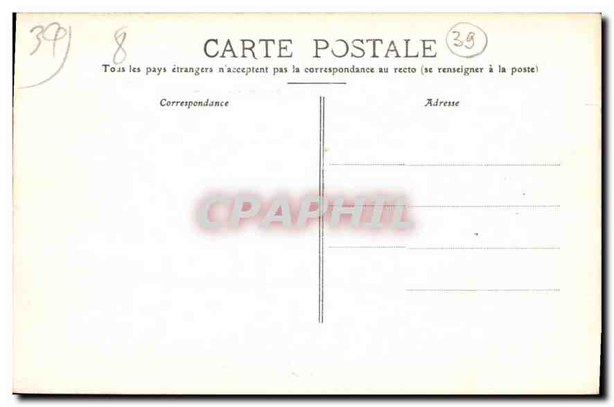 Baume-les-Messieurs — Vue générale de la Vallée prise de la Grotte des Romains — Edit. G. B., Lons-le-Saunier — Verso
