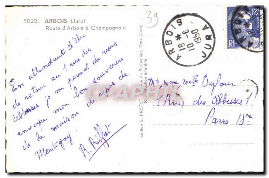 Arbois (Jura) — Route d'Arbois à Champagnole — Édition E. PROTET — Back