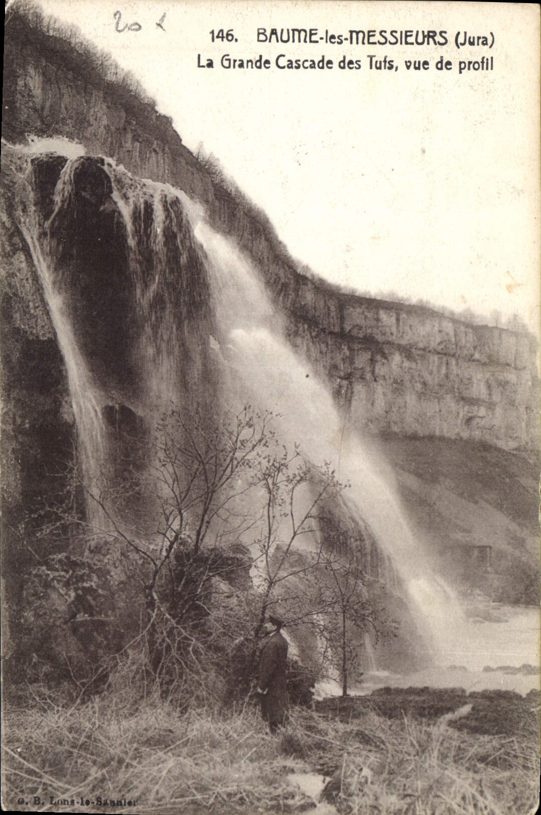 Baume-les-Messieurs (Jura) — La Grande Cascade des Tuifs, vista de perfil — G. B. Lons-le-Saunier, n°146