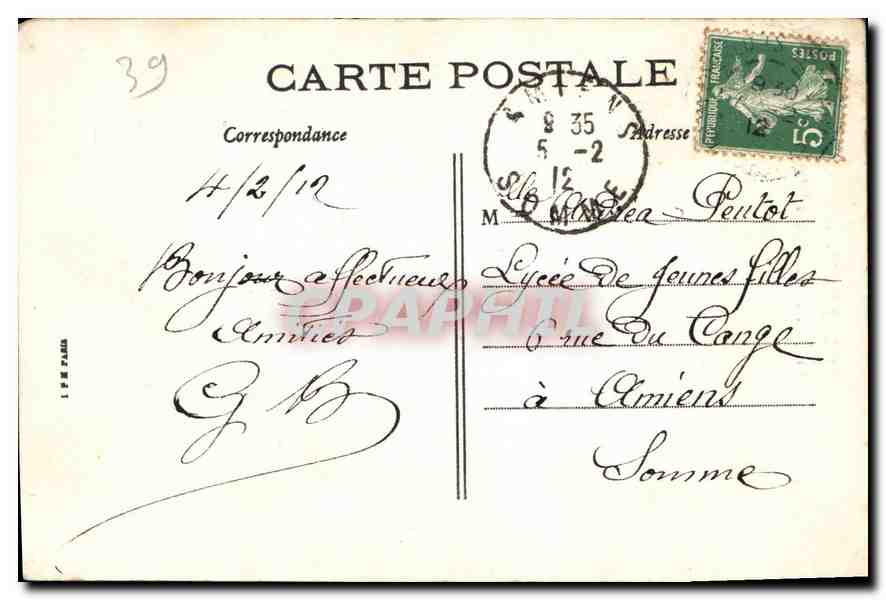 Baume-les-Messieurs (Jura) — La Grande Cascade des Tuifs, vista de perfil — G. B. Lons-le-Saunier, n°146 — Reverso