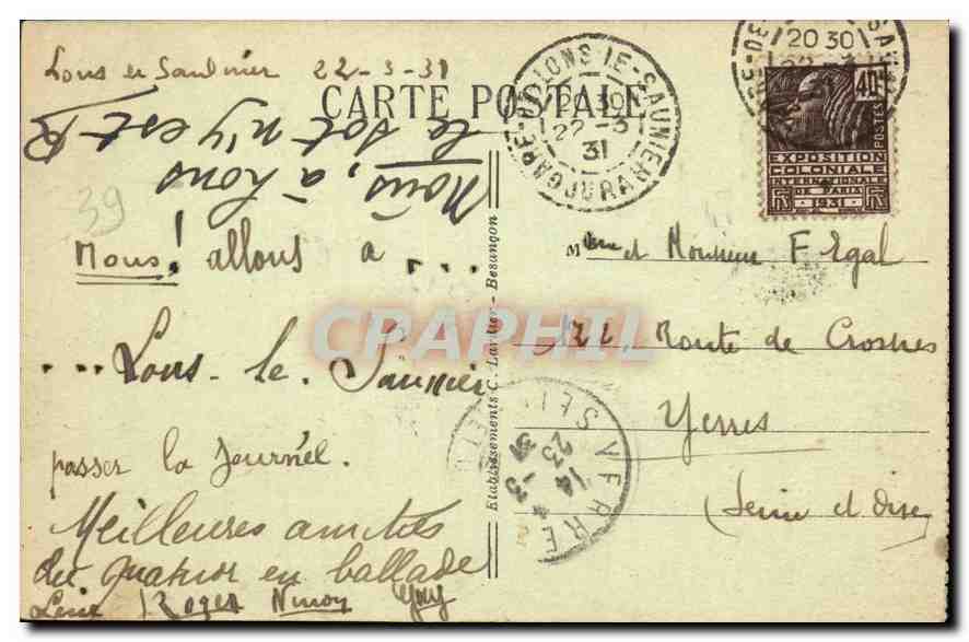 Vallée de BAUME-les-MESSIEURS — Les Rochers — Sites Pittoresques de Franche-Comté — 1505 — Verso