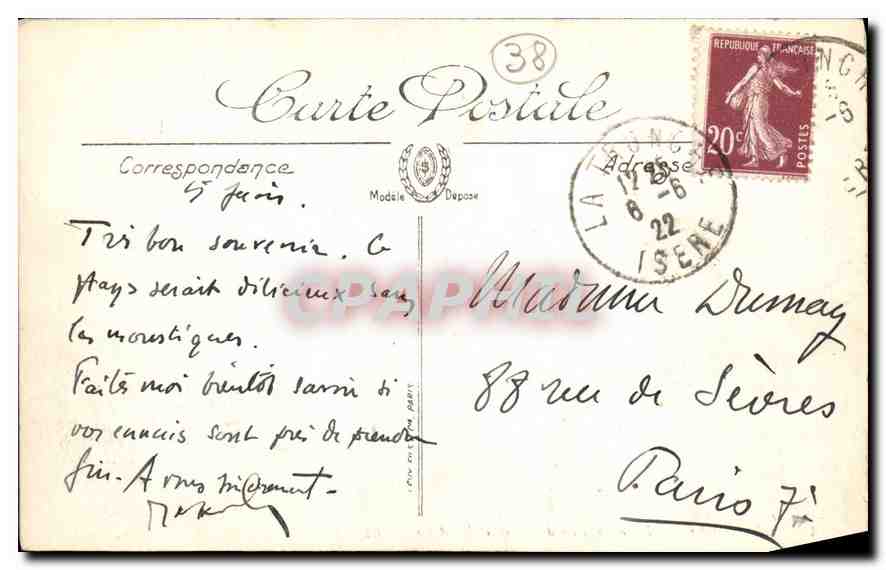 CPA Grenoble l'Isere a l'Ile d'Amoir et les Alpes  — Rückseite