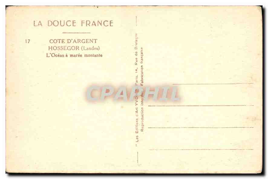 CPA Cote d'Argent Hossegor Landes l'Ocean a Moree Montante  — Rückseite