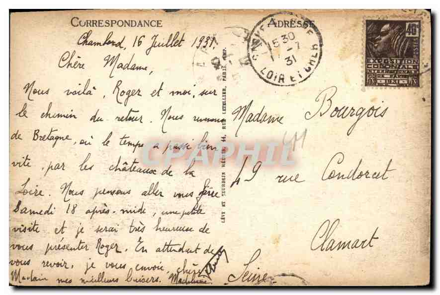CPA Blois la Cour  — Rückseite