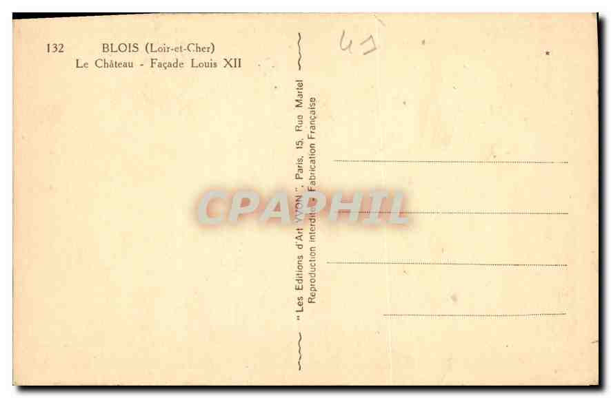 CPA Blois Loir et Cher Le Chateau Facade Louis XII  — Verso