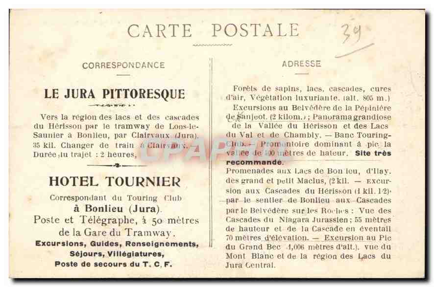 CPA Le Jura Pittoresque La Vallee du Herisson vue de puis le Belvedere sur les Roches  — Rückseite