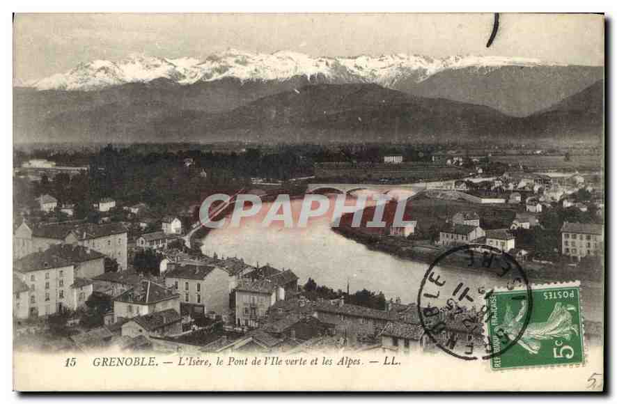 CPA Grenoble l'Isere le pont de l'Ile verte et les Alpes 