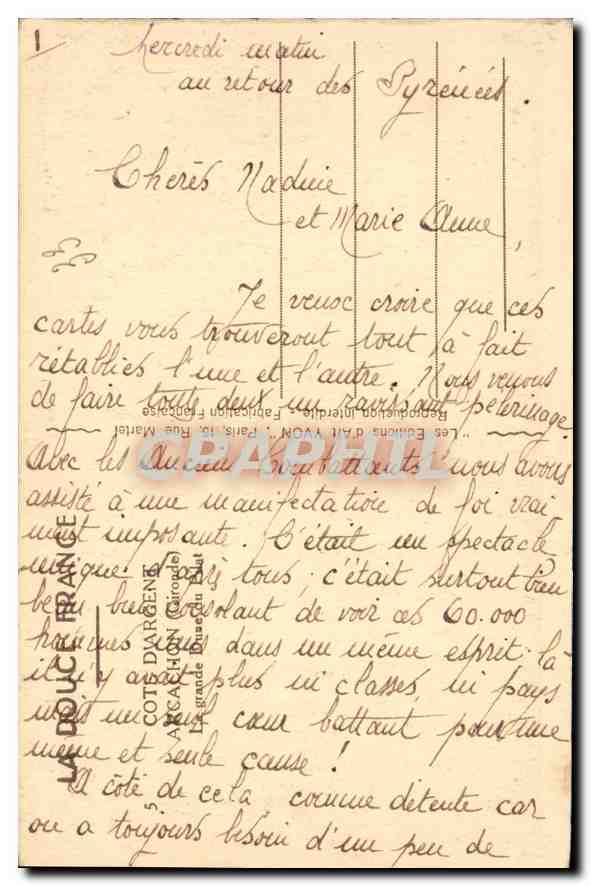 CPA Cote d'Argent Arcachon Gironde Le Grande Duse du Pilat  — Rückseite