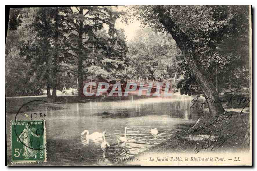 CPA Bordeaux Le Jardin Public la Rivierre et le Pont 