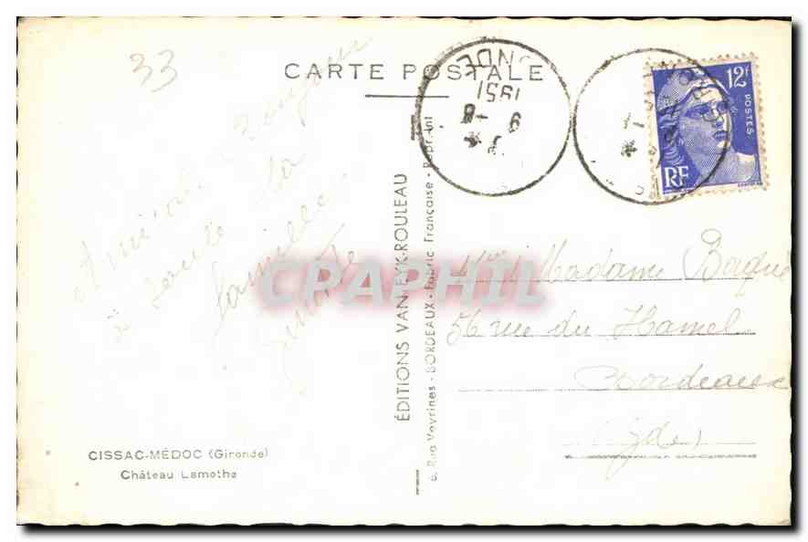 CPA Cissac Medoc Gronde Chateau de Lamothe  — Rückseite