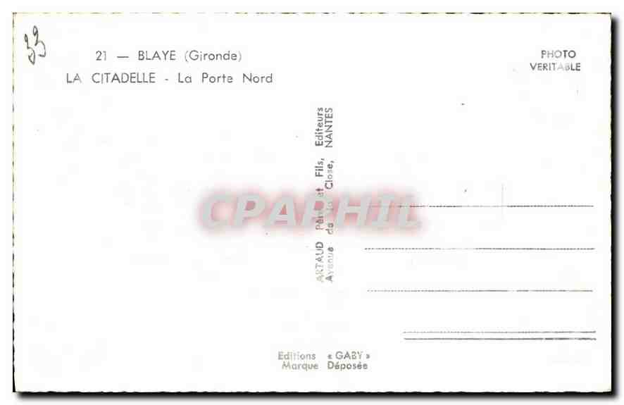 CPA Blage Gironde La Citadelle La Porte Nord  — Verso