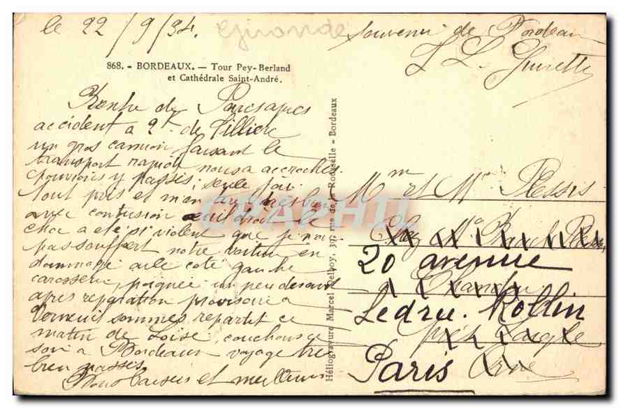 CPA Bordeaux Tour Pey Berland et Cathedrale Saint Andre  — Verso