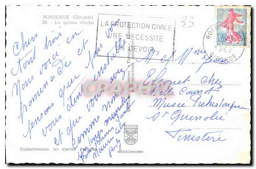 CPA Bordeaux Gironde la Grosse cloche  — Verso