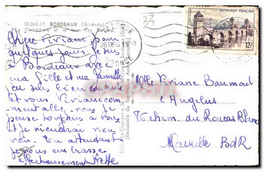 CPA Bordeaux   Gironde Cathedrale et la Tour Pey Berland  — Verso