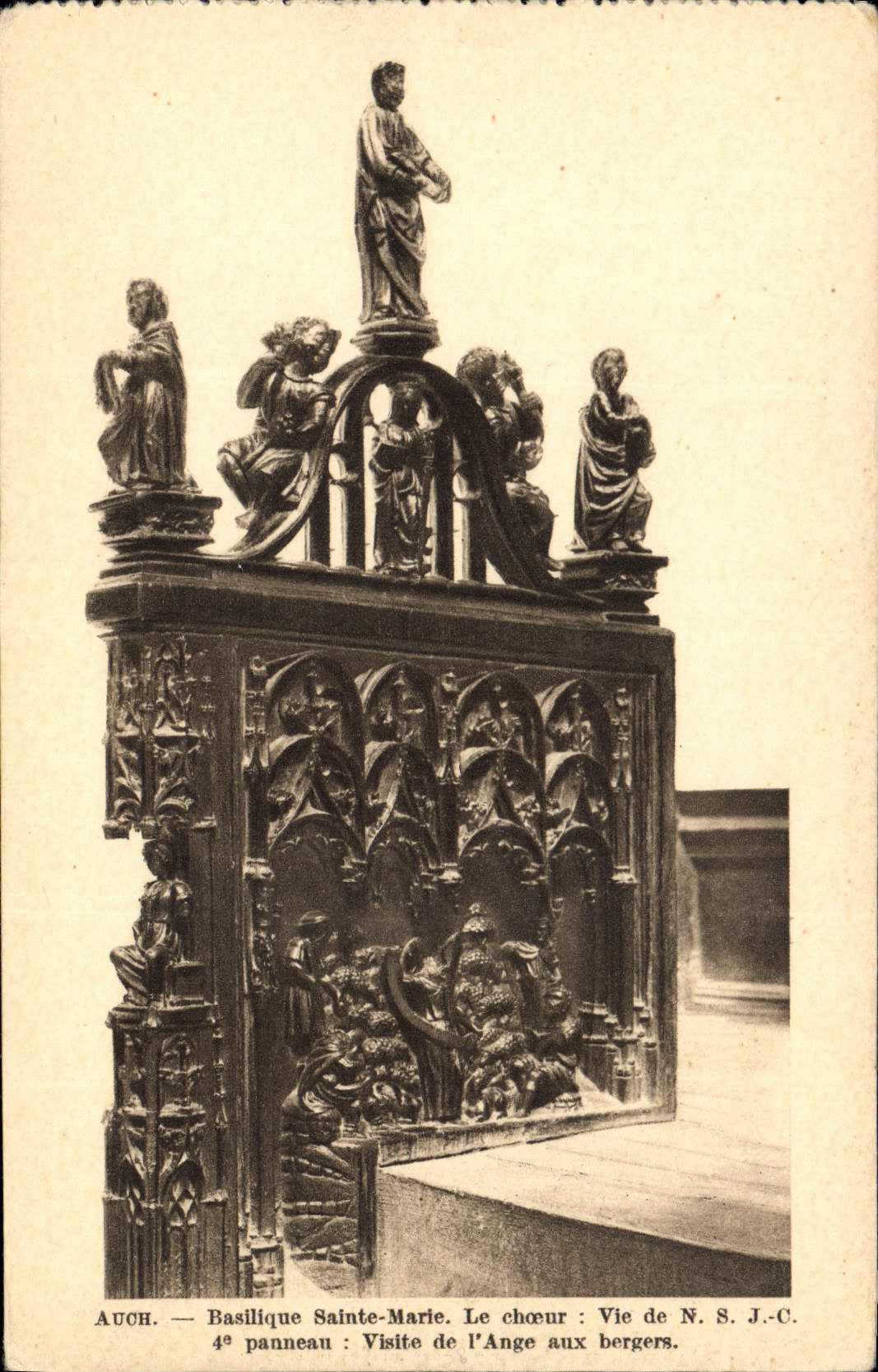 Auch — Basilique Sainte-Marie. Le chœur : Vie de N.S.J.C. 4e panneau : Visite de l'Ange aux bergers.
