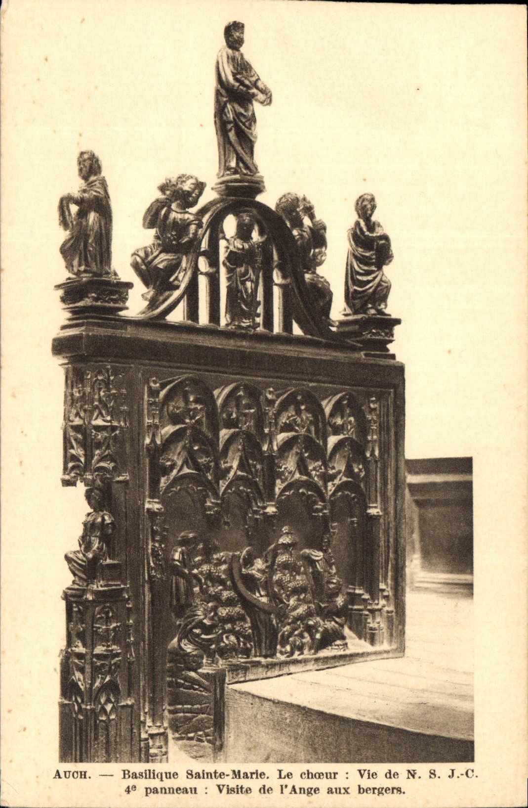 Auch — Basilique Sainte-Marie. Le chœur : Vie de N.S.J.C. — 4e panneau : Visite de l'Ange aux bergers.