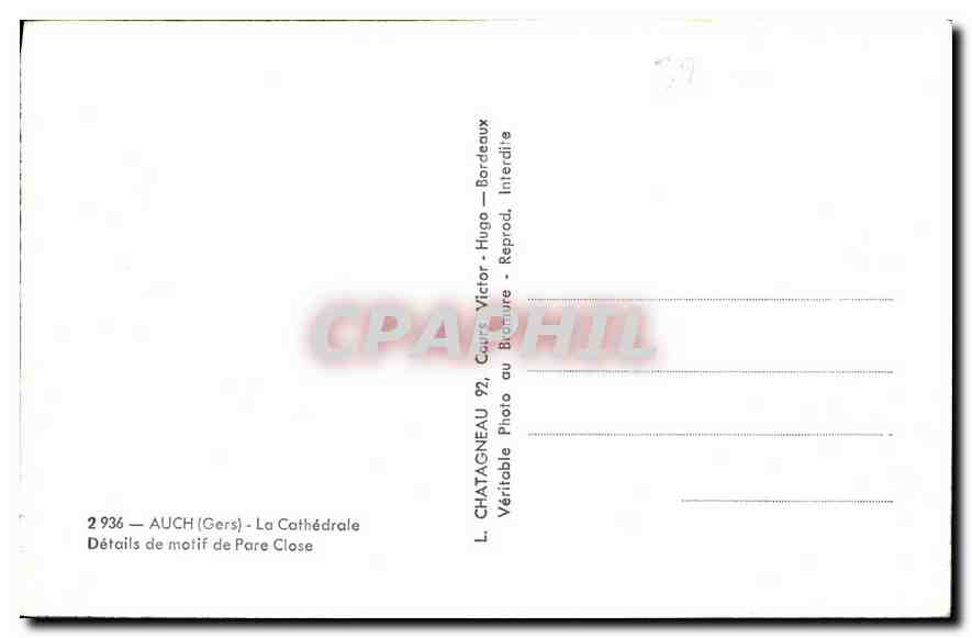 Auch (Gers) - La Cathédrale — Détails de motif de Pare Close — L. Chatagneau — Rückseite