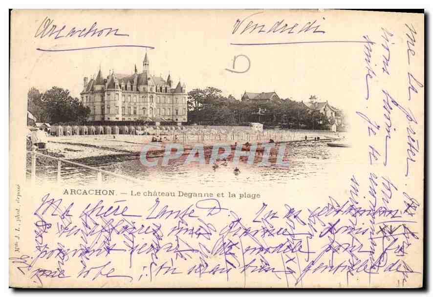 Arcachon — Le château Deganne et la plage — J. L. flot, dépôt