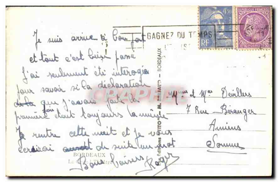 CPA Bordeaux Le Grand Theatre   — Verso