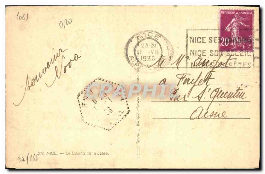 CPA Nice Le Casino de la Jetee  — Verso