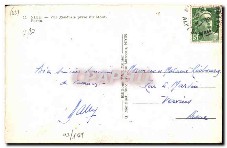CPA Nice Vue generale prise du Mont Boron  — Rückseite
