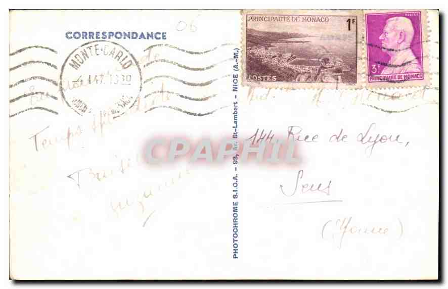 CPA Monte Carlo La Principaute de la Turbie  — Rückseite