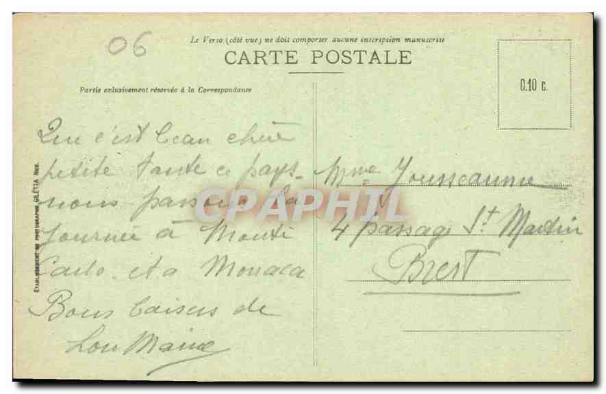 CPA Monte Carlo Vue prise de la Mer  — Rückseite