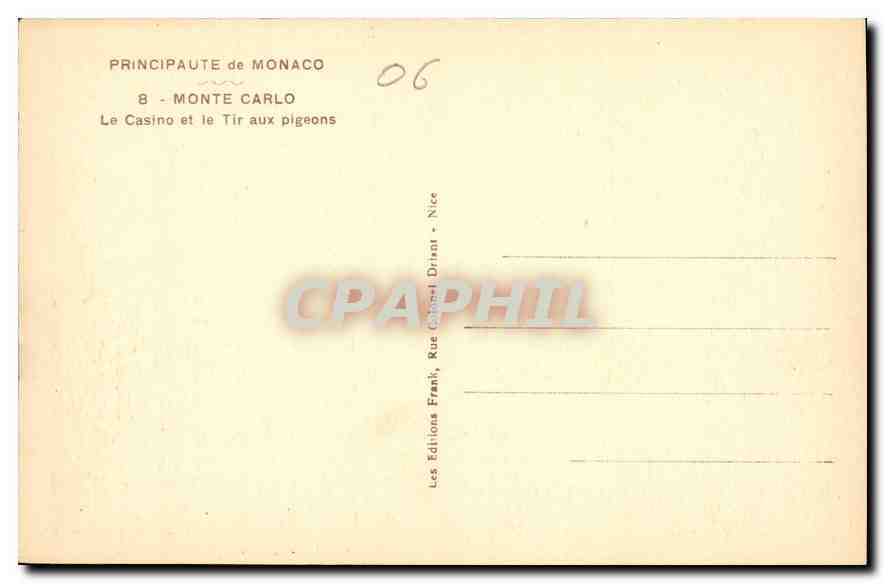 CPA Monte Carlo Le Casino et le Tir aux pigeons  — Rückseite