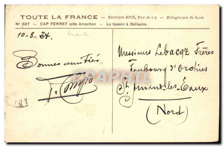CPA Toute La France Cap Ferret Le bassin a Belisaire — Verso