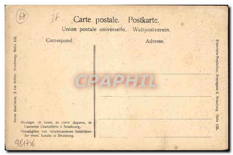 CPA Moulages de bustes en pierre disparus de l'ancienne Chancellerie a Strasbourg  — Rückseite