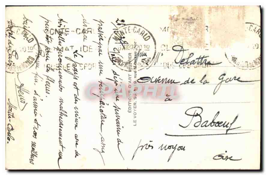 Monte-Carlo — Le Casino et les jardins — Munilla, n° 217 — Verso