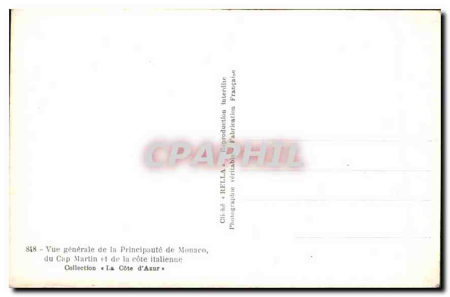 CPA Vue generale de la Principaute de Monaco de Cap Martin et de la cite italienne  — Rückseite