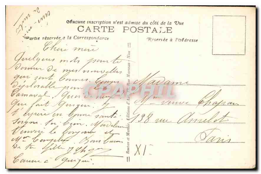 CPA La Cote D'Azur Beaulieu le Boulevard Gordon Benett  — Rückseite