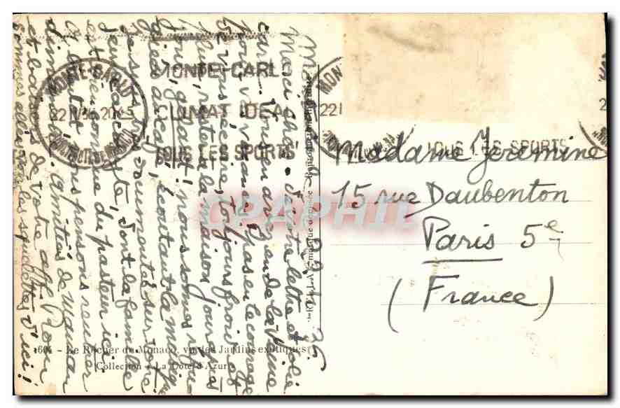 CPA Le Rocher de Monaco  — Rückseite