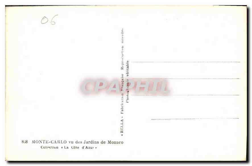 CPA Monte Carlo vu des Jardins de Monaco  — Verso