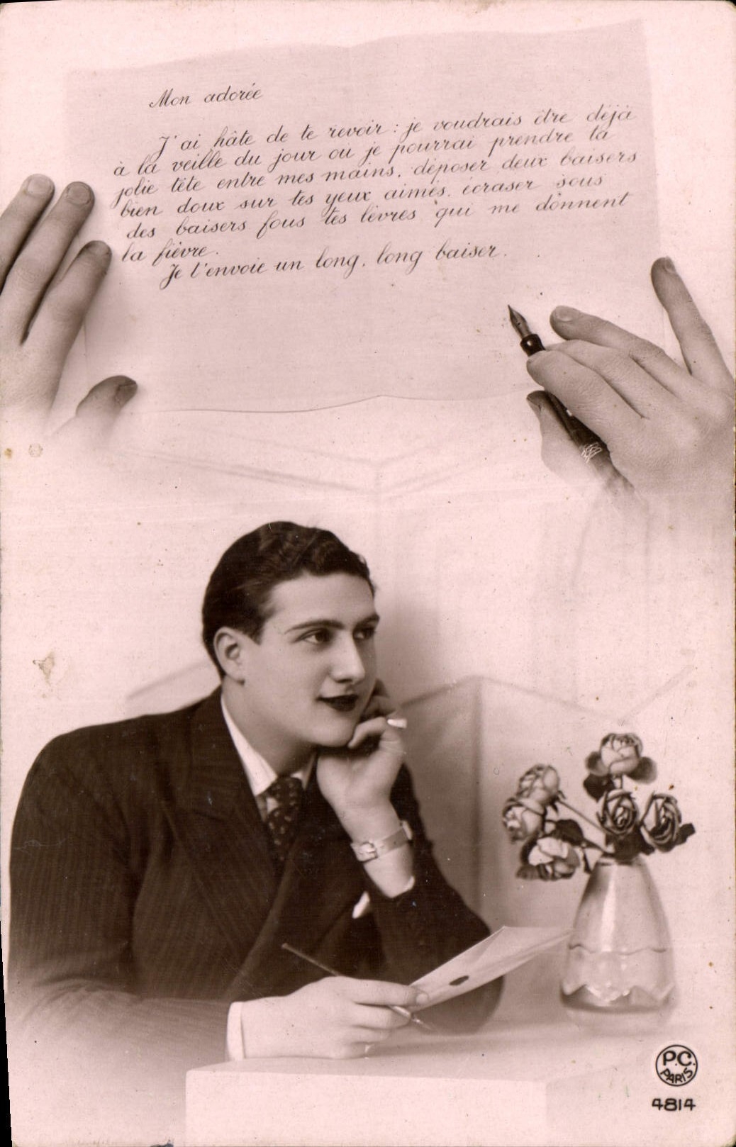 Jeune homme écrivant une lettre d'amour — PC Paris n°4814